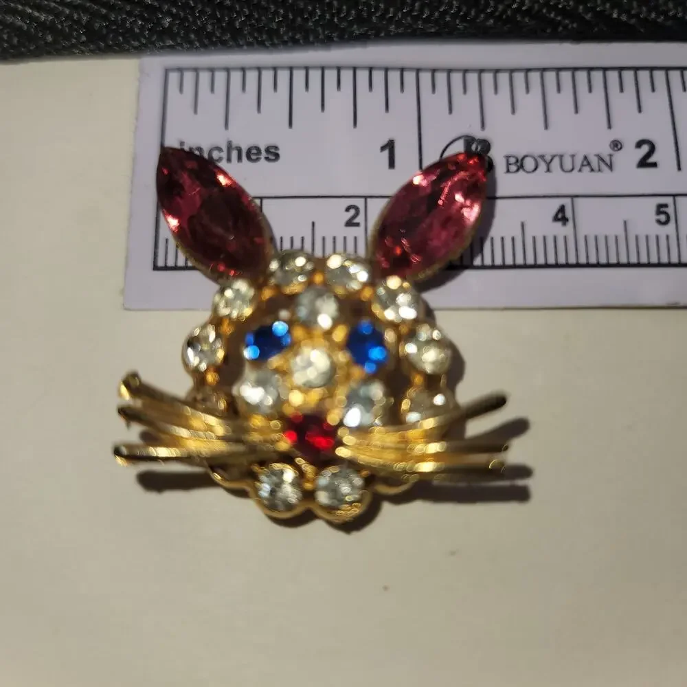 Vintage Gold-tone Multi-colored Rhinestone Bunny Brooch